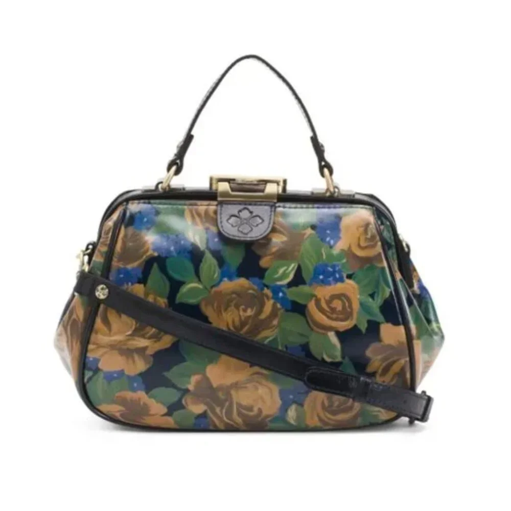 Patricia Nash Gracchi Frame Leather Blue Sky Rose Handbag Xbody Floral Blue